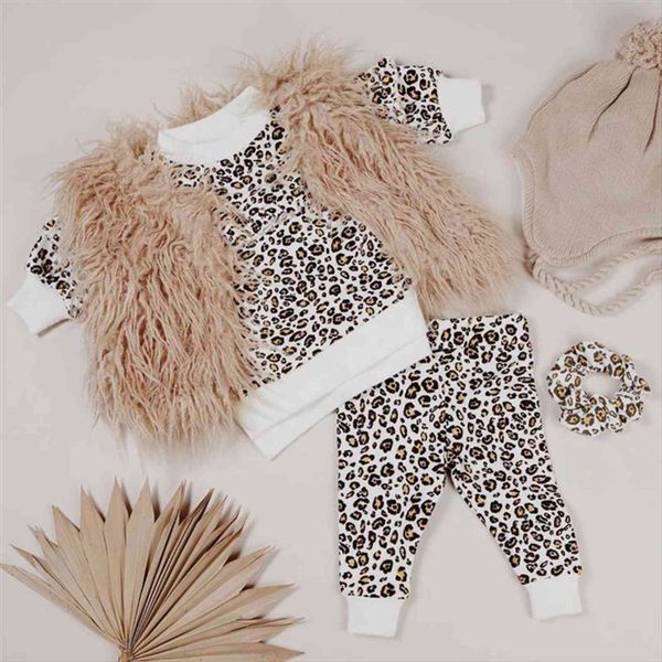 

fashion girls clothing set baby girl outfits ruffles leopard print sweatshirts long pants suit 1 6y kids clothes, White