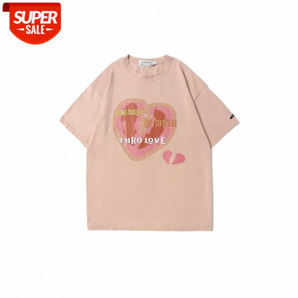 

wuying guochao men's day broken heart print short sleeve t-shirt and women's new loose street ins trend #zu13, White
