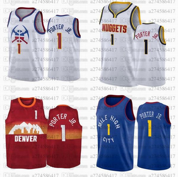 

men s-6xl basketball jersey 1 michael porter jr. 2021 city jerseys, Black;red