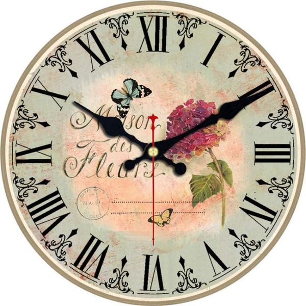 

wall clocks round clock vintage floral butterfly rose flower silent non ticking decorative battery operated desk