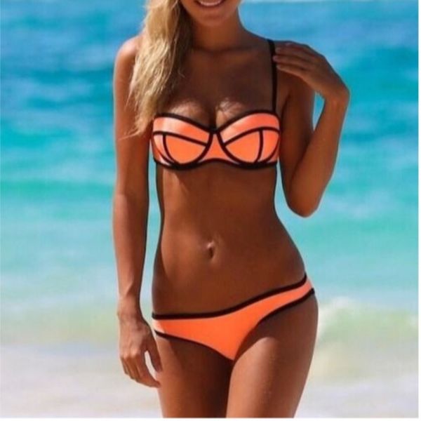 

women's fashion slim printed triangle swimsuit, White;black