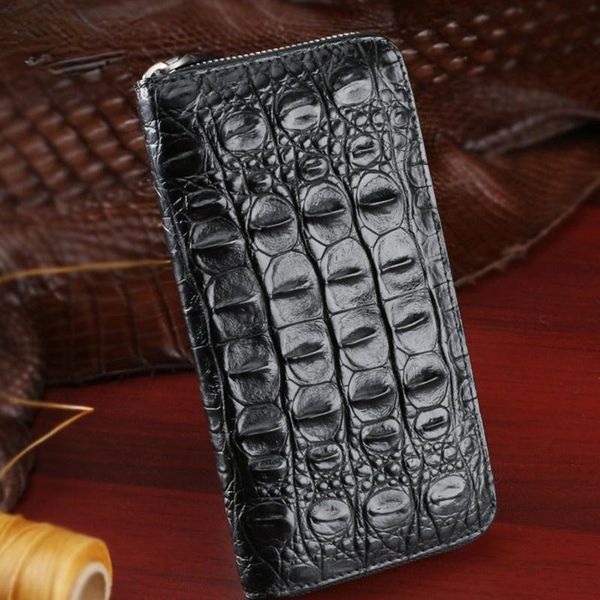 

wallets alligator leather men's luxury wallet high-end business long fashion zipper zero woman genuine purse, Red;black