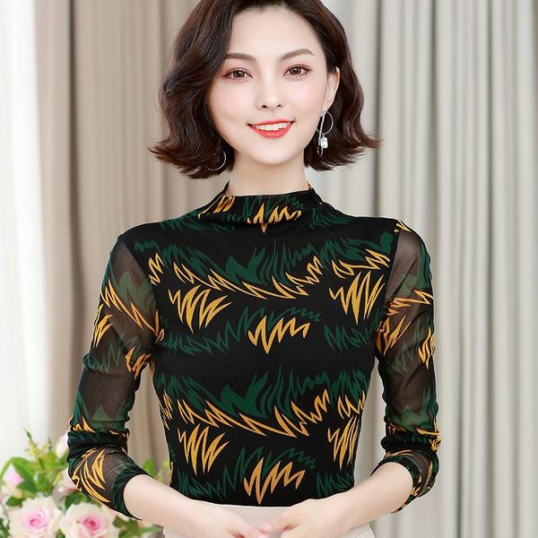 

women's t-shirt cotton slim fashion tshirt casual long-sleeved gauze tees printing turtleneck summer clothing houthion, White