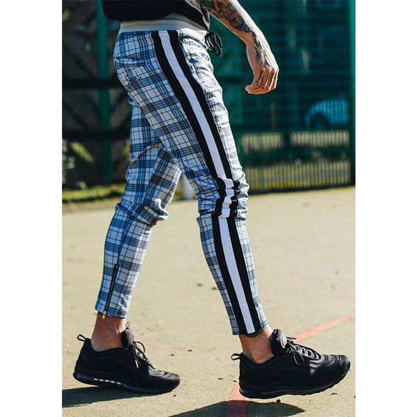 

men's pants 2021 jogger men's jogging casual european and american plaid running gym fitness training, Black