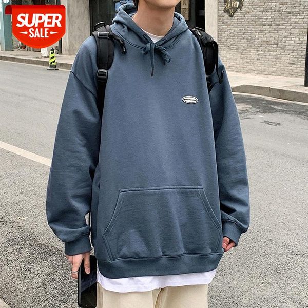

intfeday korean style simple contrast color fake two-piece hooded sweater men and women bf large size clean sports hoodie #am4q, Black