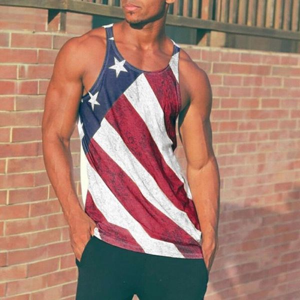 

men's t-shirts beach jogging set summer leisure 3d digital printing lndependence day vest blouse mens sleeveless tank undershirts, White;black