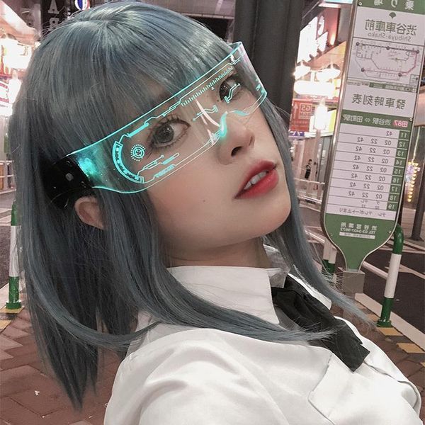 

2pcs/lot vintage punk led light eyeglasses fashion luminous sunglasses party christmas colorful up uv400 glasses shades, White;black