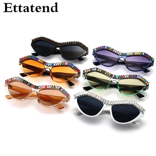 

sunglasses fashion cat eye rhinestone women 2021 designer vintage sun glasses men retro eyeglasses eyewear uv400, White;black