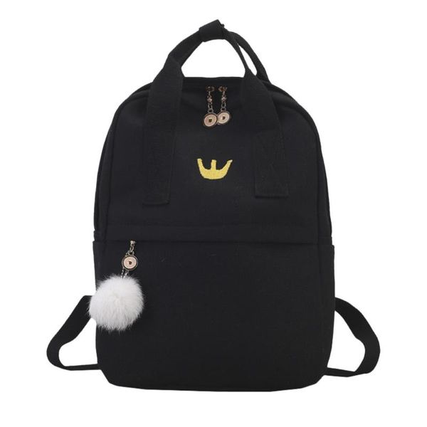 

outdoor bags backpack black white harajuku embroidery crown hairball couple backpacks school for teenager girls boys rucksack