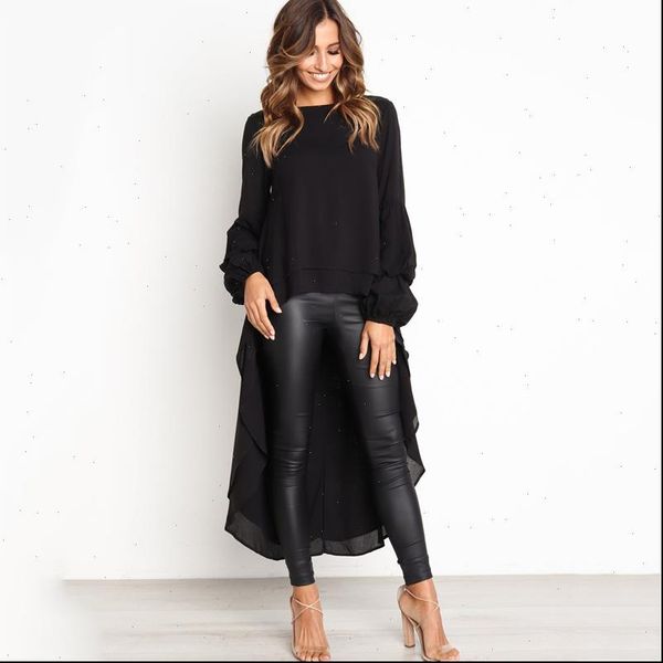 

spring and womens t shirts autumn fashion ruffled long sleeve irregular solid color shirt drop, White