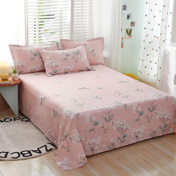 

sheets & sets 1pcs 100% cotton bed sheet pink flowers printed double king pure single size kids linen (no case)