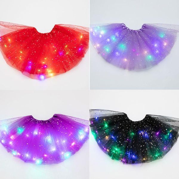 

kids girls glitter star sequins ballet dance tutu skirt led light up neon colorful tulle short dress party stage costume 3-12t skirts, Blue