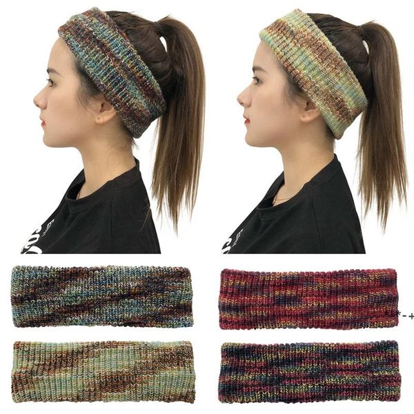 

newladies autumn winter mohair ponytail color tie-dye hairband empty ear protection forehead warm knitted woolen hat zzb11746, Blue;gray
