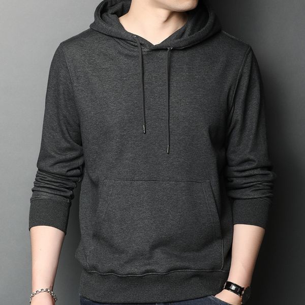 

autumn and winter new solid color light board men's long sve leisure trend side pocket hooded pullover sweater sweater, Black