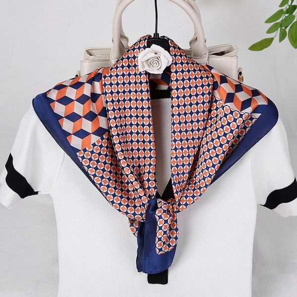 

square silk scarf women fashion small neck scarfs satin neckerchief bandanna 70*70cm hair skinny tie scarves shawl foulard femme, Blue;gray