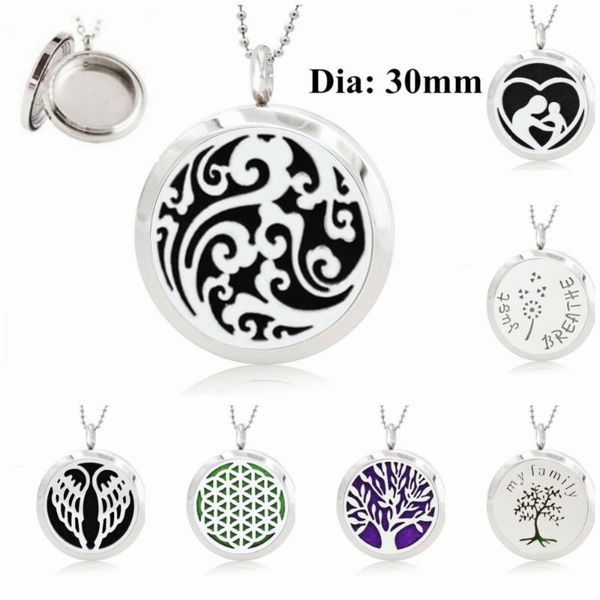 

30mm twist screw plain 316l stainless steel cloud essential oil diffuser pendant necklace chain and 10p pads necklaces, Silver