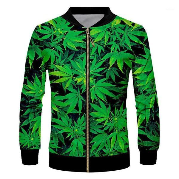 

men's jackets 3d digital print green leaf zipper jacket man plant sweatshirt casual coat hip hop custom clothing, Black;brown
