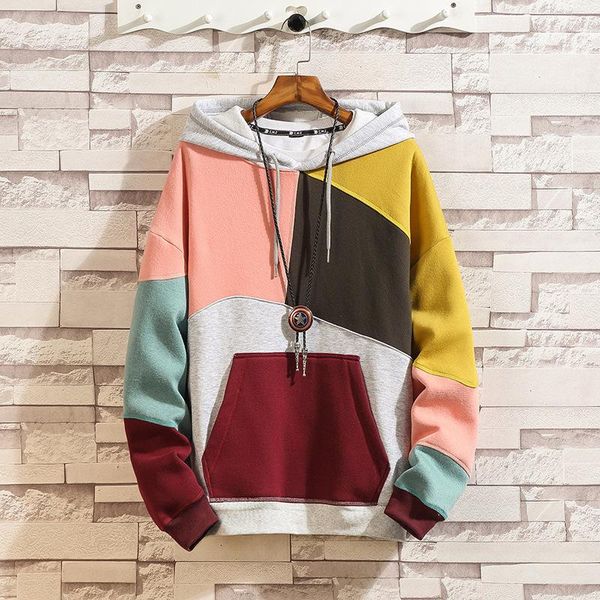 

men's hoodies & sweatshirts men patchwork print long sleeve hoodie hip hop streetwear clothing plus size, Black
