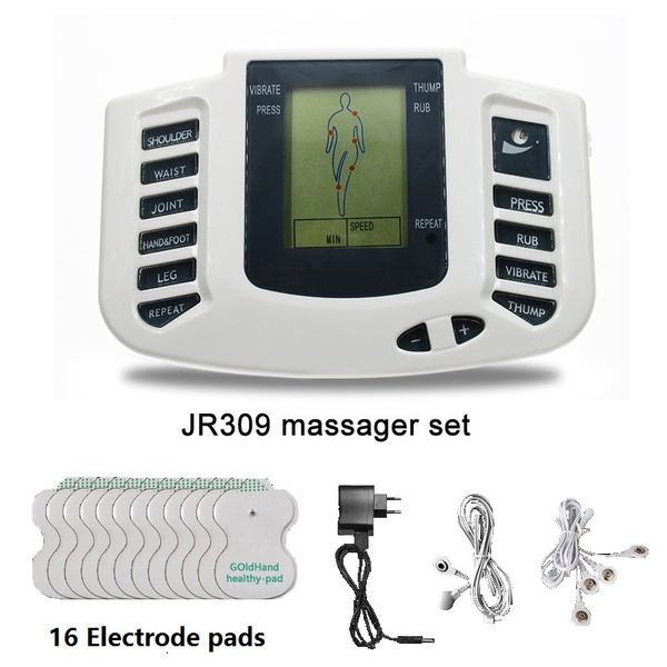 

jr309 health care electrical muscle stimulator massageador tens acupuncture therapy machine slimming body massager 16pcs pads