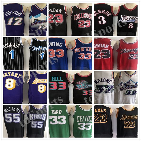 

retro stitched basketball jerseys o'neal hardaway men allen iverson 23 michael 91 rodman mcgrady 32 karl malone 33 hill ason swilliams, Black;red