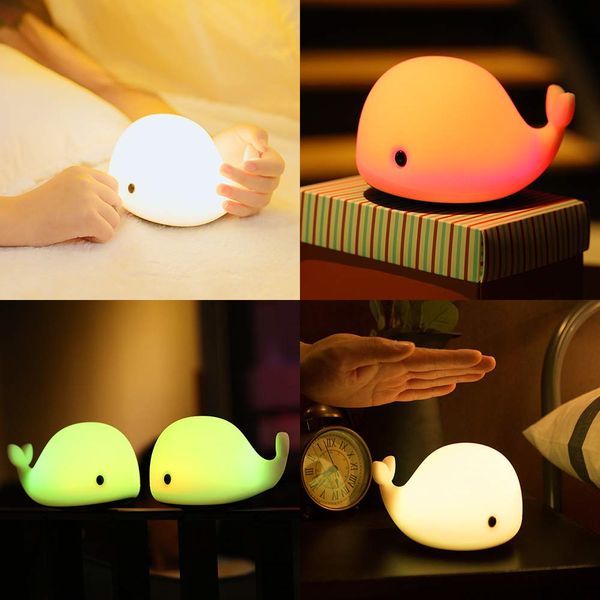 Baby Room Dolphin lampada LED Gadget Night Lights Whale Pat-Lamp Cartoon NightLight bambini Camera da letto Tavolo Sleeping Lighting Bambini Regalo di Natale