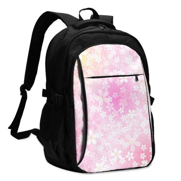 

backpack usb charging lapwomen's for teenage students girls school cherry blossom pink travel bagpack