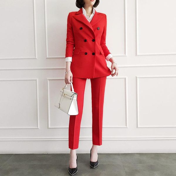 

women's suits & blazers elegant pant set formal red womens 2 pieces office lady work slim blazer, White;black