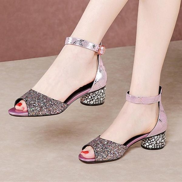 

summer euro style fashion casual women cow leather sandals open toe thick heel ankle strap shoes woman, Black