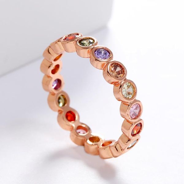 

classic simple colorful cz ring for women thin skinny engagement wedding rainbow color round circle finger rings no fade cluster, Golden;silver