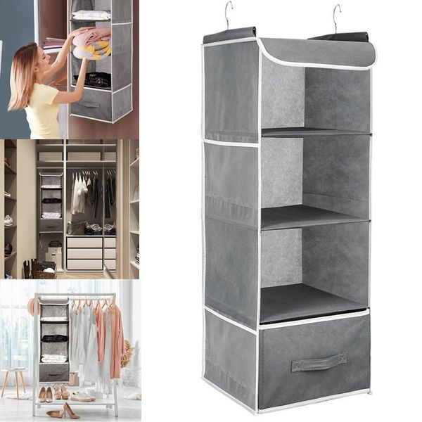 

hanging closet organizer non-woven fabric multi-layers shelf collapsible t-shirt with side pocket storage boxes & bins