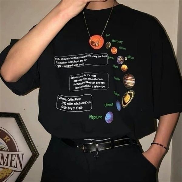 

kuakuayu hjn solar system t-shirt geek t shirt korean fashion oversized tee hipsters grunge style shirt pluto tee shirts 210324, White;black