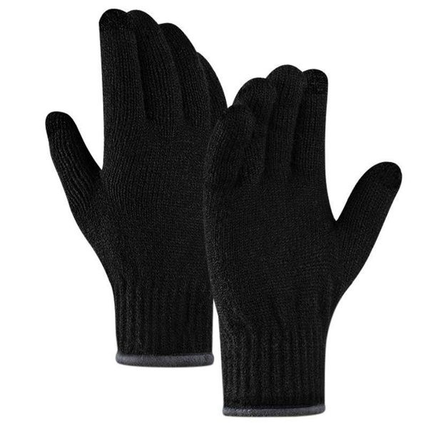 

men's knit touch screen gloves winter warm outdoor hiking camping cycling sports waterproof windproof velvet gloves.1, Black
