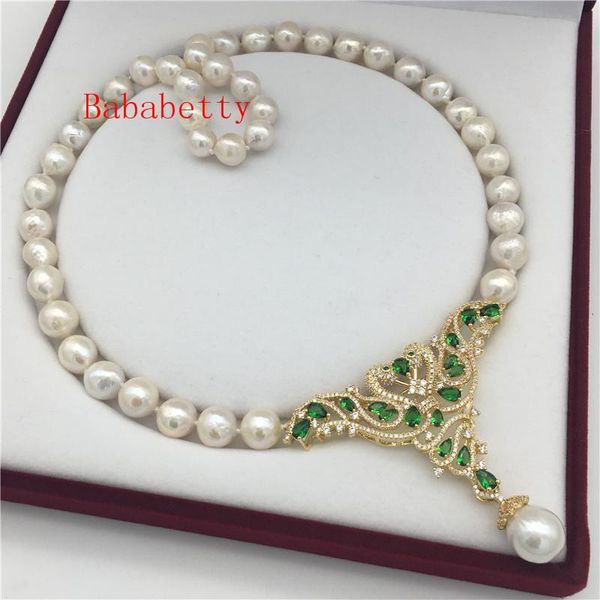 

pendant necklaces beautiful luxury bride natural freshwater pearl baroque 10-11 mm necklace 20inches no box, Silver