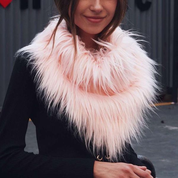 

scarves winter women faux fur scarf plush warm shawls wraps female thick imitation grass ring neckerchief, Blue;gray