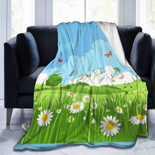 

Fluffy Premium Sherpa Fleece Throw Blanket Cartoon Spring Landscape 3D Printing Soft Warm Fuzzy Lightweight Blanket