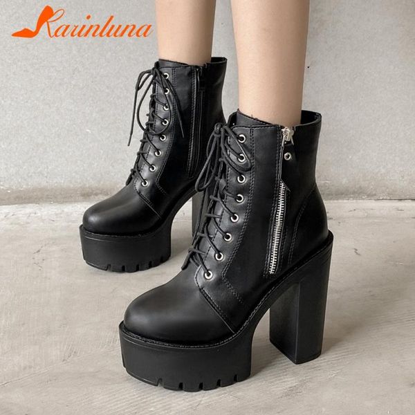 

boots gothic syle fashionable shoes women cross-ties zipper thick heels platform solid black skidproof