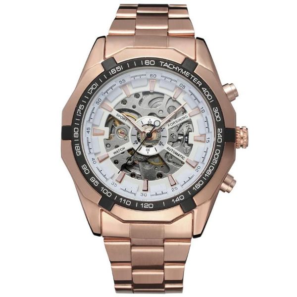 

wristwatches forsining fashion trend men's and women's watches white hollow design dial watch automatic mechanical wrist, Slivery;brown