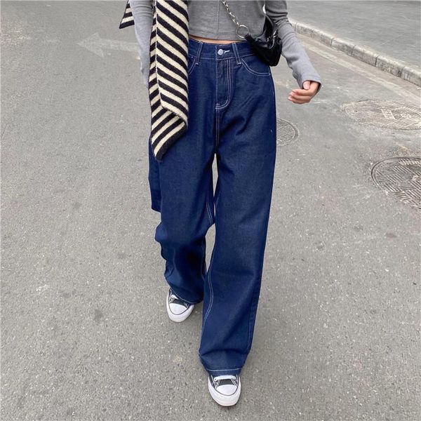 

woman jeans high waist clothes wide leg denim clothing blue streetwear vintage quality 2021 fashion harajuku straight pants women's
