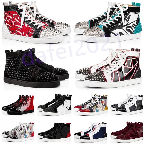 

mens casual shoes women outdoor red bottoms shoe studded spikes loafers sneakers suede leather flats ttrainers jogging des chaussures a10, Black