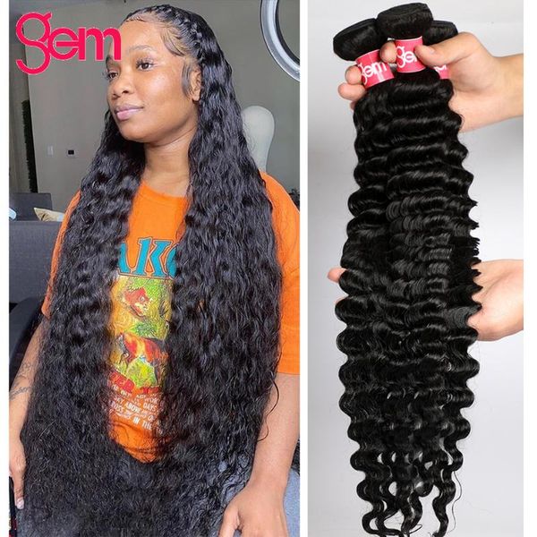 

human hair bulks 30 inch deep wave bundles peruvian weave 4 / 3 deal wet and wavy long gem extensions, Black