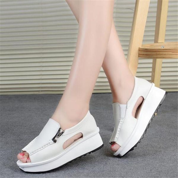 

dress shoes fashion summer women sandals wedges ladies open toe round zipper silver white platform, Black