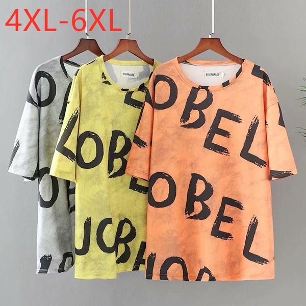 

plus size t-shirt 2021 ladies summer for women large short sleeve loose yellow print letter o-neck 4xl 5xl 6xl, Black