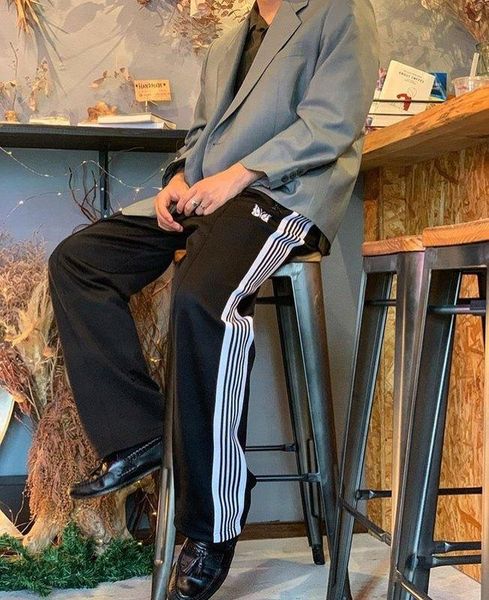 

men's pants 1:1 version needles track x aipl butterfly embroidery sweatpants men women couple hip hop high street oversize, Black