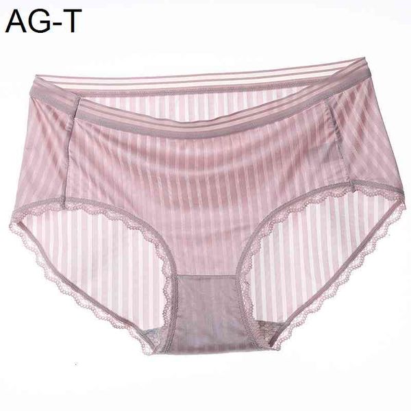 

women's panties ice silk intimates 3d mid waist briefs lingerie seamless underwear striped large size underpants for women, Black;pink