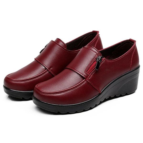 

dress shoes beyarne2021spring autumn women's fashion pumps woman genuine leather wedge single casual mother high heels shoese175, Black