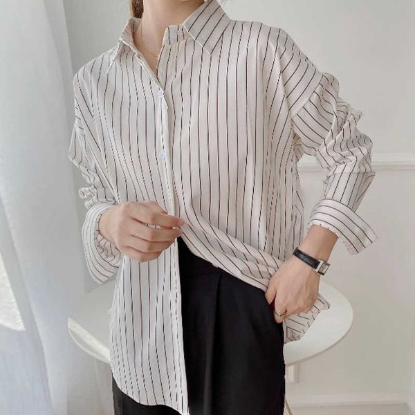 

blouse women blusas mujer de moda long sleeve striped chiffon blouse shirt turn down collar office blouse blusa e113 210602, White