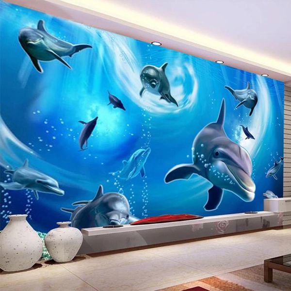 

custom mural wallpaper 3d underwater world dolphin animal po wall paper children's bedroom self-adhesive waterproof stickers wallpapers