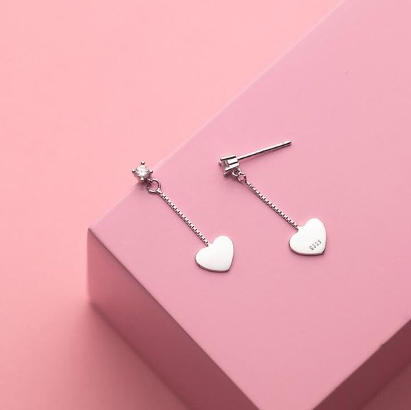 

dangle & chandelier silver heart earrings 925 sterling long minimalist style