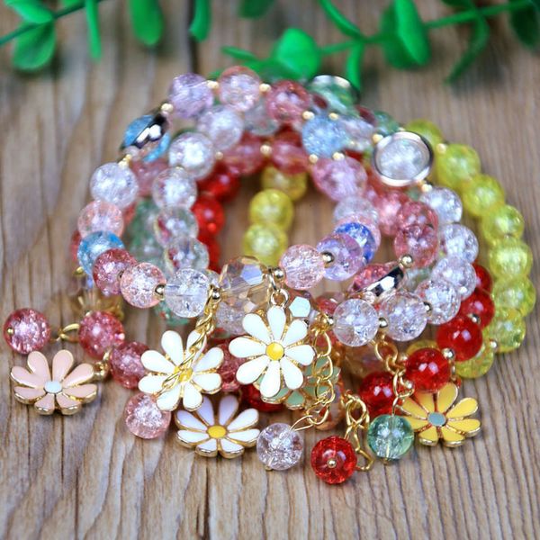 

hand catenary fireworks crystal daisy japanese and korean fresh girl mori's friend transfer bead bracelet flower bracelet, Golden;silver