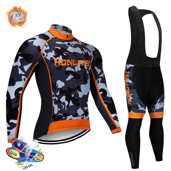 

racing sets winter mans cycling jersey long sleeve set bike thermal fleece road clothing camouflage, Black;blue